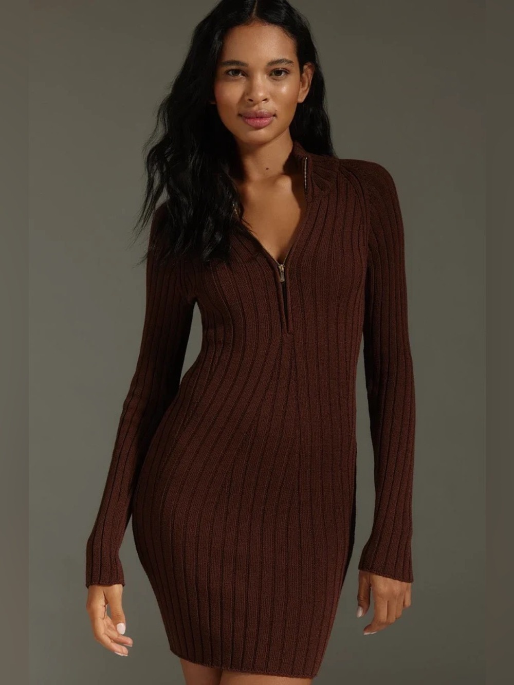Anthropologie Pilcro Quarter-Zip Sweater Dress Chocolate Brown Size Small